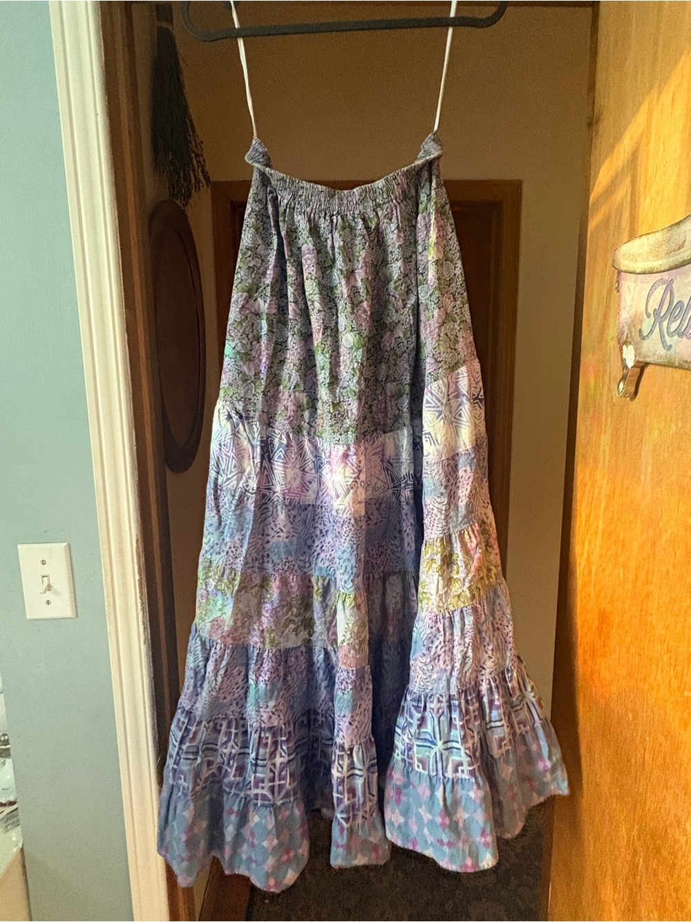 Weighted Hand Made Bohemian Tiered Maxi Skirt in Lavender Multi